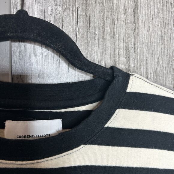 Current Elliott Oversized T Shirt Black White Stripes Short Slvs Distressed 1 - Picture 4 of 8